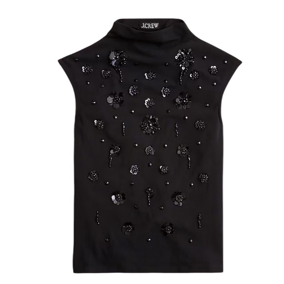 NEW J. CREW Stretch cotton-blend mockneck with floral embellishment Size Small - Picture 8 of 8